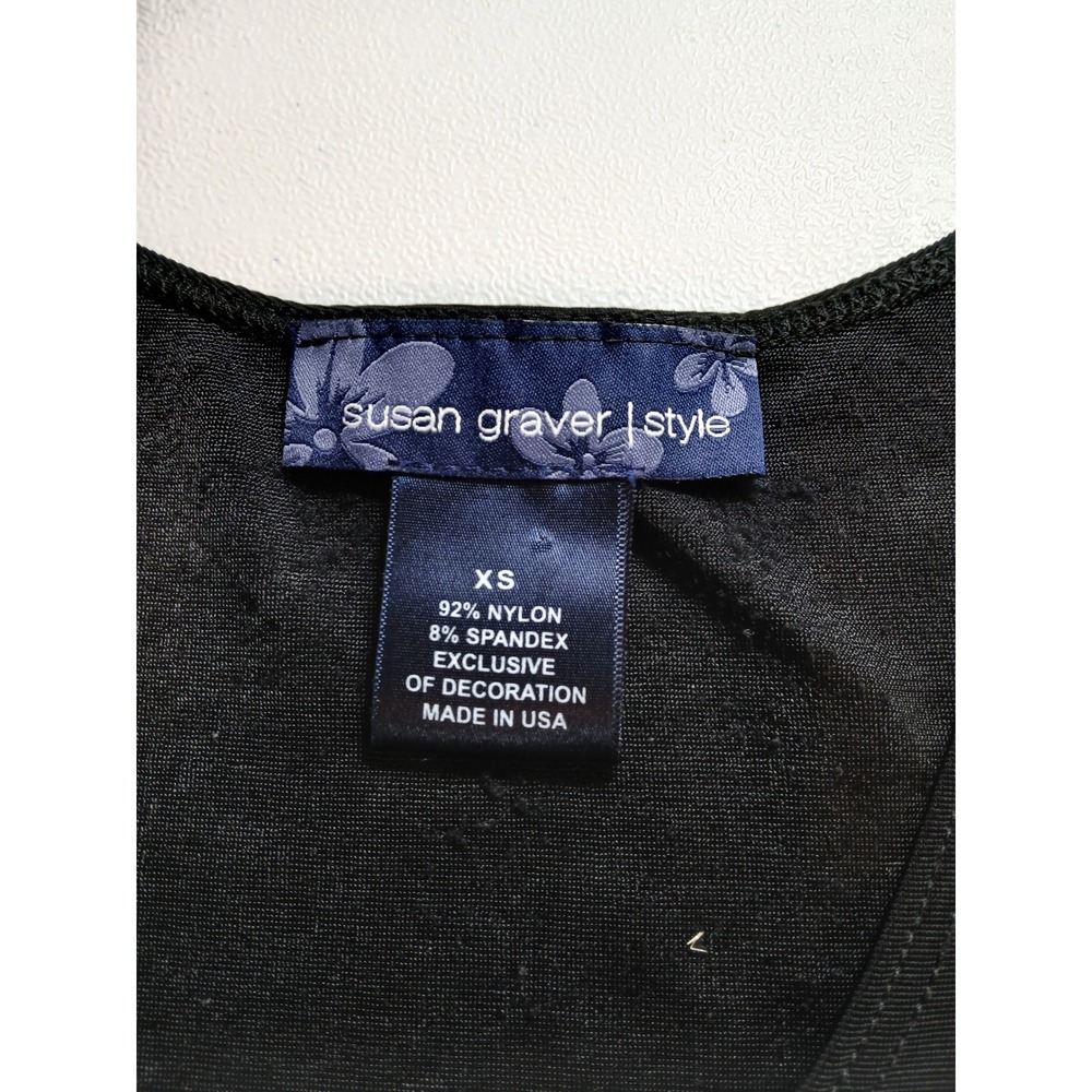 Susan Graver Style Liquod knit Black Embellished Scoop Neck 3/4 Sleeve Top XS - Picture 10 of 12